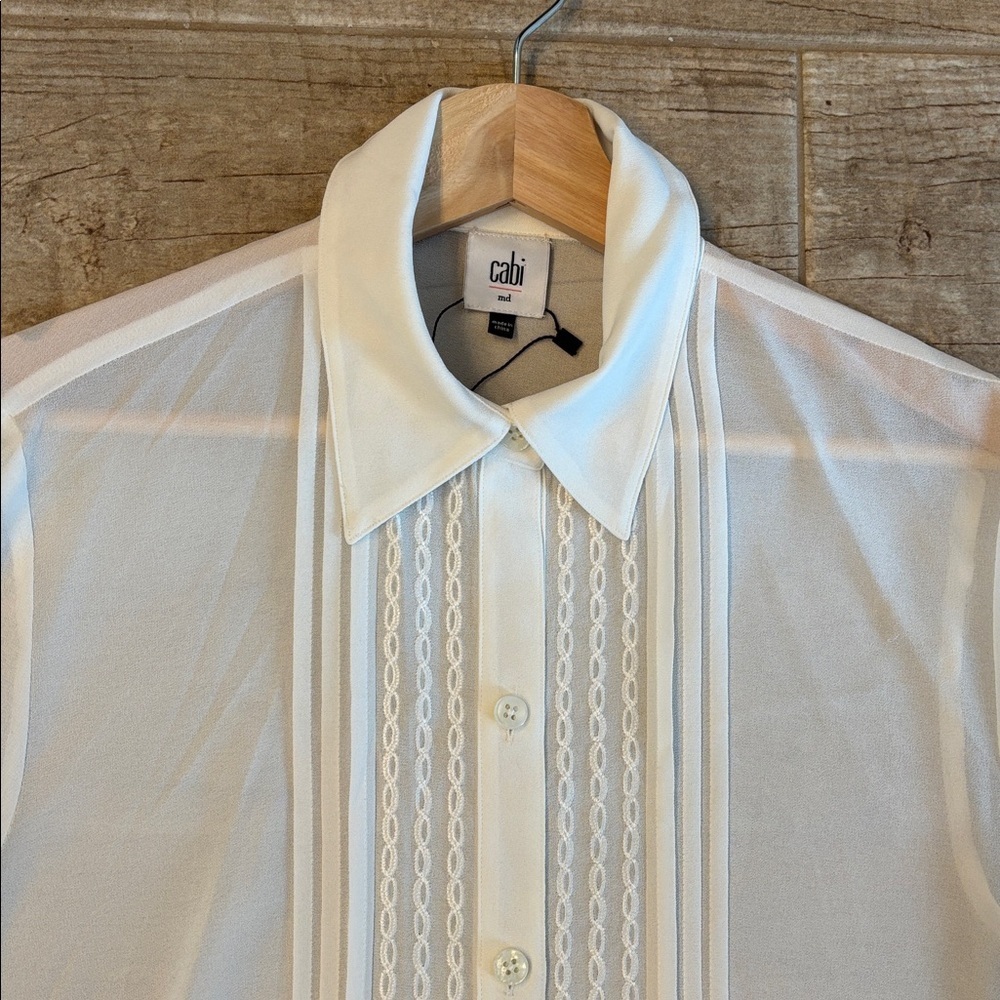 Cabi Playwright Button Down Blouse in White - Picture 3 of 4